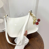 Women's PU Leather Shoulder Bag – Casual Commuter Handbag with Cherry Pendant
