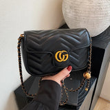 Women's Small Square Chain Crossbody Bag – Luxury Embroidered Check Shoulder Handbag