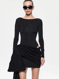 Patchwork Lace-Up Mini Dress – Long Sleeve Hollow Out Club Party Dress