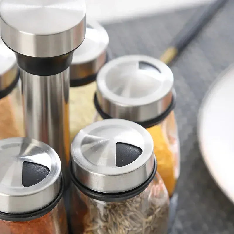 Kit Potes de Vidro para Temperos com Suporte