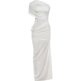 Skew Collar Patchwork Bodycon Maxi Dress – Sleeveless Elegant Party Dress