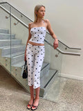 Polka Dot Halter Top & Capri Pants Set – Ruched Bust Bodycon Casual Chic 2-Piece Summer Outfit