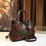 Vintage Floral PU Leather Tote Bag – Women's Crossbody Handbag