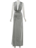 Cross Backless Knot Split Dress – Sleeveless Ruched Beach Clubwear