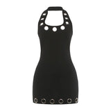 Halter Grommet Cut Out Backless Mini Dress – Bodycon Sleeveless Clubwear Night Out Dress