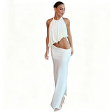 The White Halter Ruched Maxi Set — Locryn