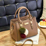 PU Leather Bucket Bag with Hairball Ornament – Women's Vintage Top Handle Crossbody Bag