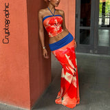 Floral Print Halter Crop Top & Maxi Skirt Set – Backless 2-Piece Beach Vacation Outfit