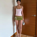 Pink Green Contrast Cami Top & Mini Skirt Set – Y2K Cute 2-Piece Summer Going Out Party Outfit