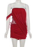 Jacquard Patchwork Bodycon Dress – Zip Ribbon Sleeve Elegant Party Dress