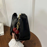 Women's PU Leather Shoulder Bag – Casual Commuter Handbag with Cherry Pendant
