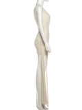 See-Through Tassel Dress – Slash Neck High Split Ruched Party Dress
