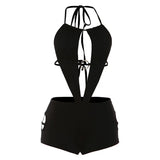 Black Halter Backless Romper – Cut-Out Bodycon Sleeveless Jumpsuit