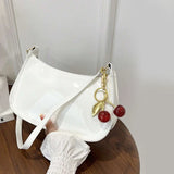 Women's PU Leather Shoulder Bag – Casual Commuter Handbag with Cherry Pendant