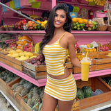 Yellow Striped Backless Cami Top & Mini Skirt Set – Y2K Casual Summer Vacation 2-Piece Outfit