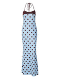 Polka Dot Halter Neck Backless Maxi Dress – Bodycon Sleeveless Birthday Party Dress