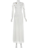 Off-Shoulder Metal Buckle Ruched Dress – Sexy Bodycon Club Party Dress
