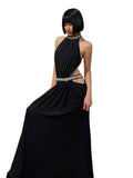 Sequin Halter Backless Maxi Dress – Patchwork Sleeveless Midnight Club Dress