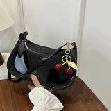 Women's PU Leather Shoulder Bag – Casual Commuter Handbag with Cherry Pendant